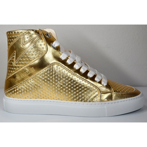 ZADIG & VOLTAIRE WOMEN NEW FLASH GOLD METALLIC LEATHER HIGH TOP SNEAKER. SZ 37/7 - Picture 7 of 15